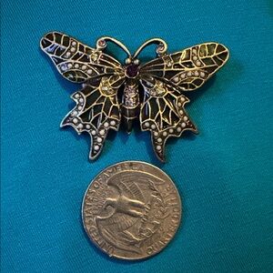 Gold and Green Butterfly Brooch